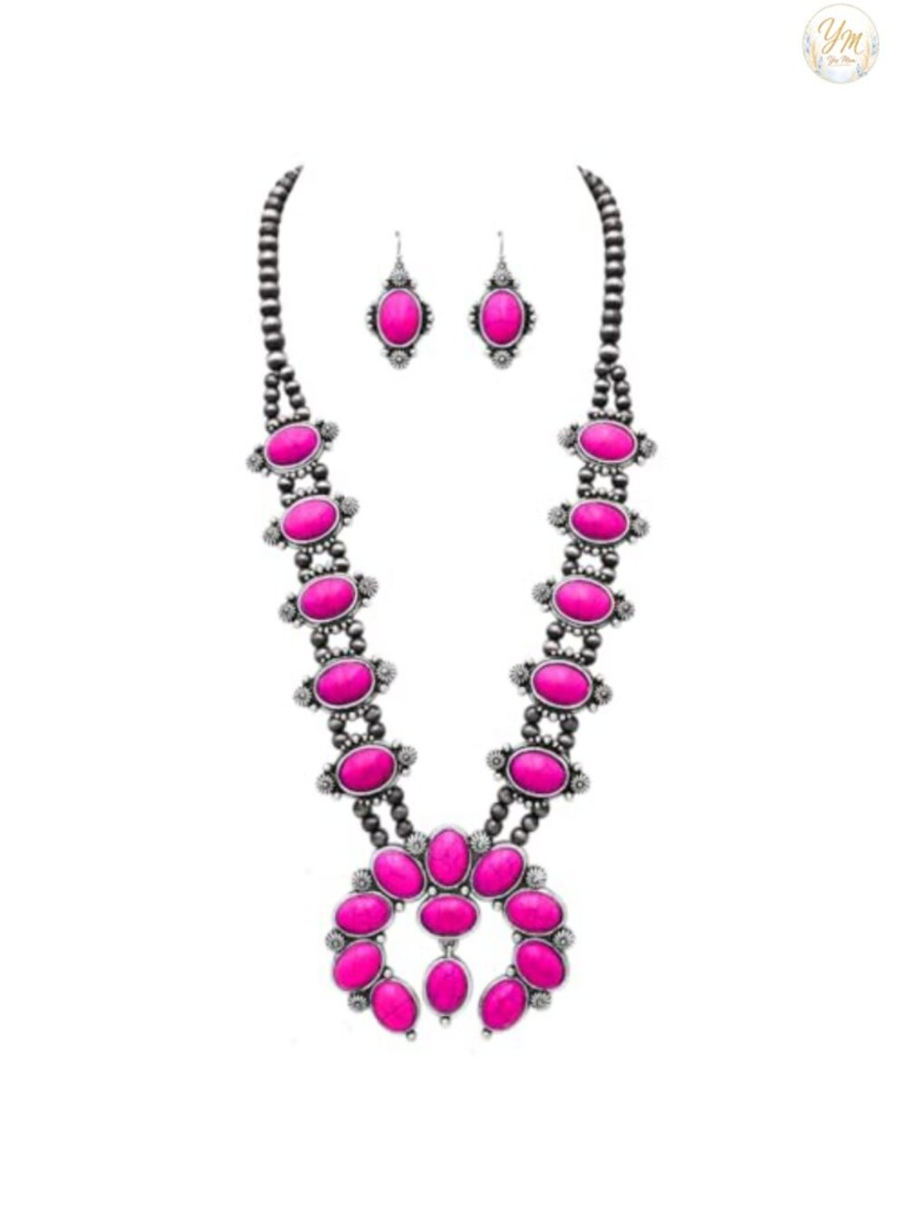 Squash Blossom Necklace & Earrings Set Howlite Semi-Precious Western Jewelry